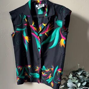 Hilo Hattie Black Tropical Button Down Shirt